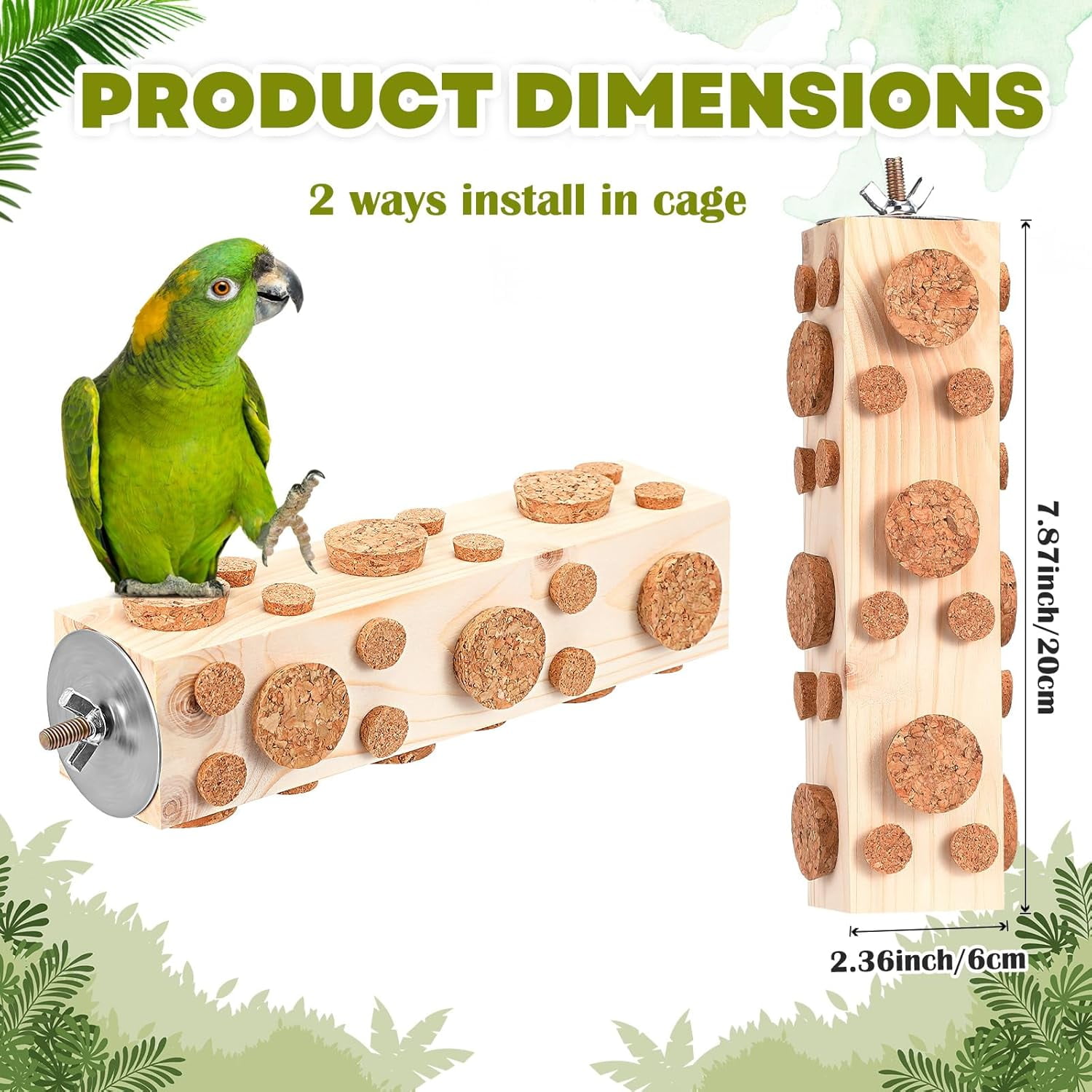 Bird Chew Toy Wooden Foraging Toys for Birds Parrot Cork Stopper Toys Woodpecker Feeding Toy for Parrots, Parakeets, Conures, Budgies, Finches, Cockatiels