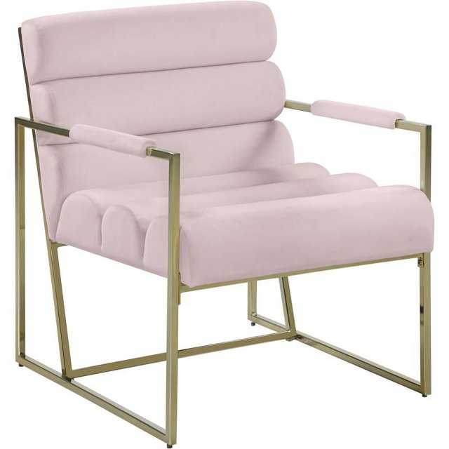 Meridian Furniture Zayne Pink Velvet Accent Chair with Gold Iron Frame