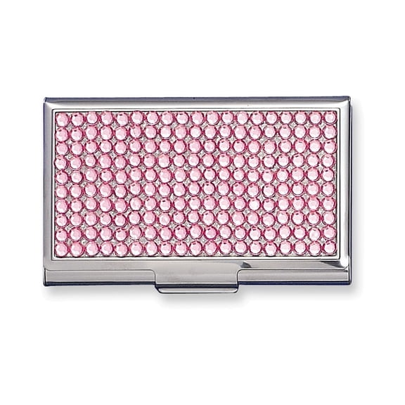 Silver-tone with Rose Acrylic Crystals Business Card Case Q-GM2792