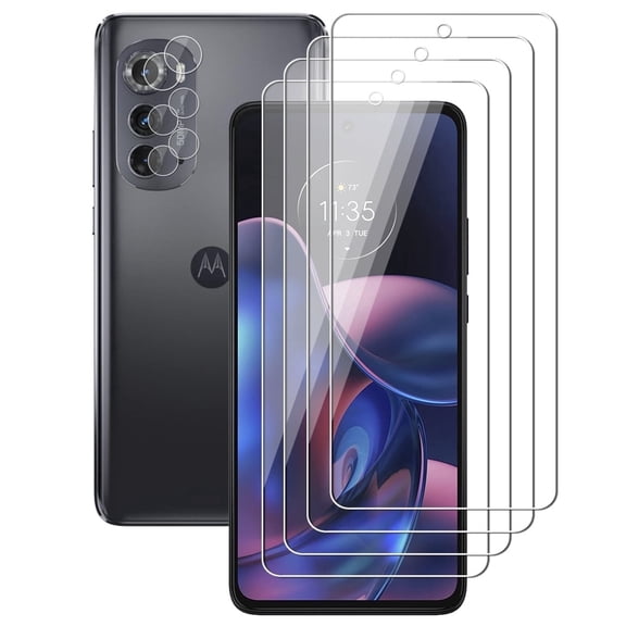 UZWZW (4 2) for Motorola Edge (2022) (4 Pack) Tempered Glass HD Clear Screen Protector with (2 Pack) Camera Lens Protector