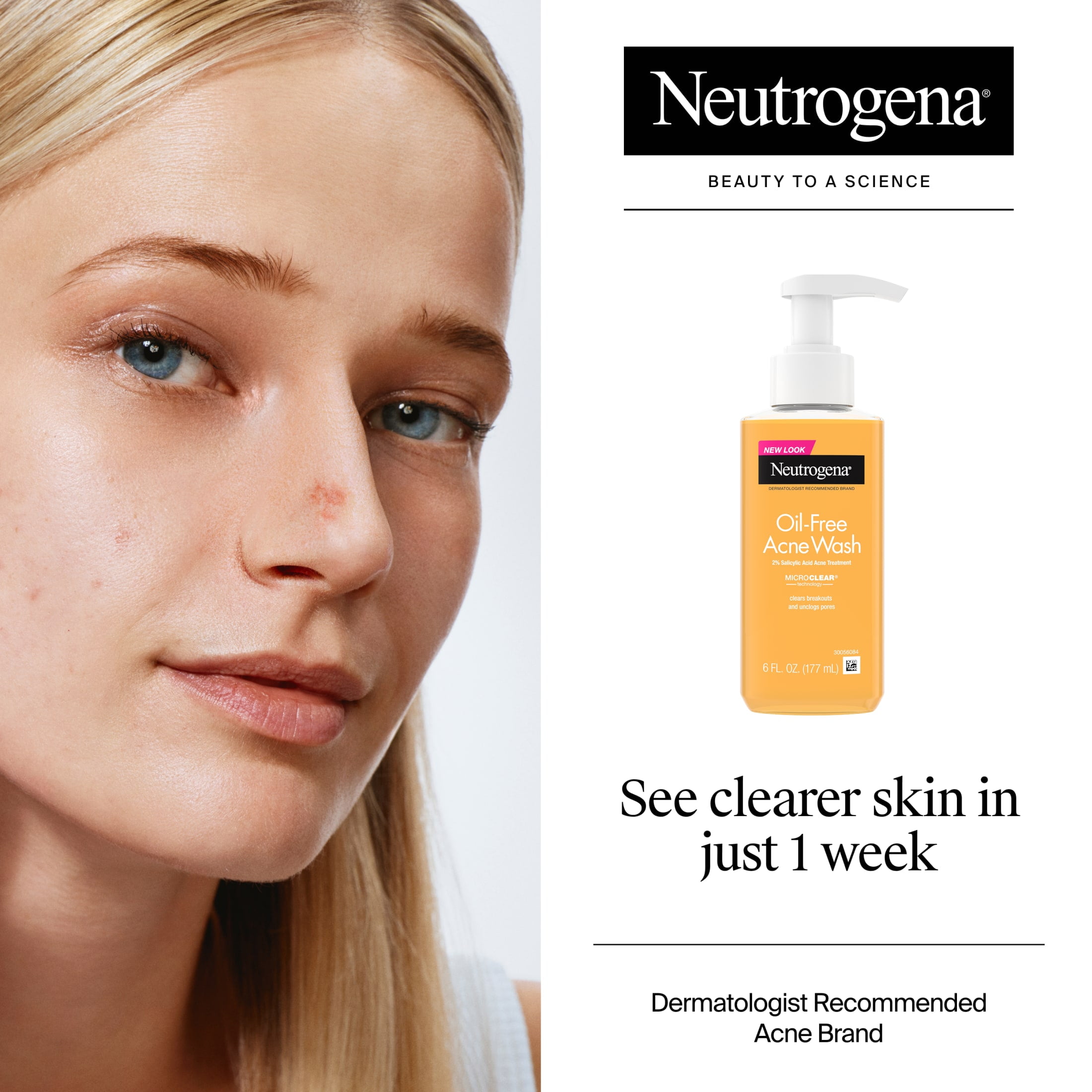(3 pack) Neutrogena Oil-Free Acne Face Wash, Salicylic Acid Facial Cleanser & Acne Treatment, 6 fl oz