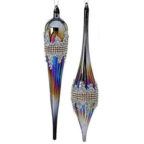 Jewelled Final Blown Glass Long Ornaments - Set of 2