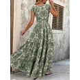 thumbnail image 3 of Women's Vintage Floral Cap Sleeve Maxi Dress with Smocked Tiered Bodice and Stretch Fit 100% Polyester Soft Fabric, 3 of 8