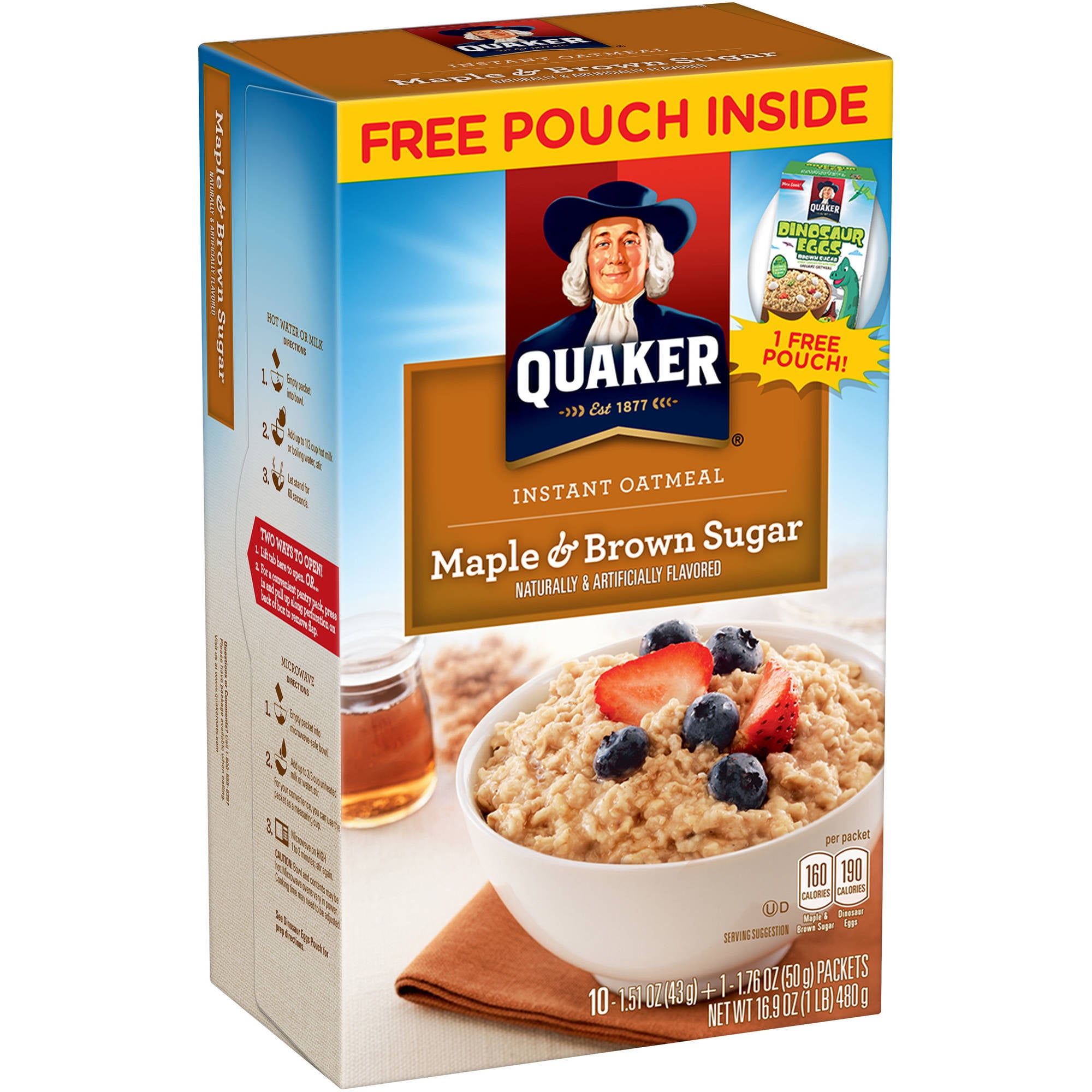 Quaker Maple & Brown Sugar Instant Oatmeal, 1.51 oz, 10 count