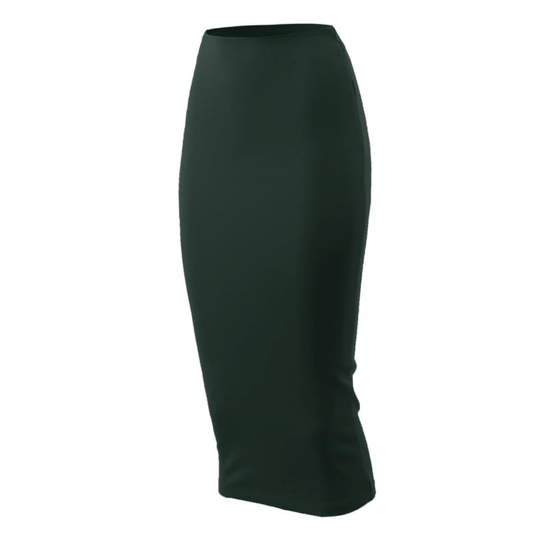A2Y Women's Basic Solid Ponte Longline Techno Span High Waist Long Skirt  Deep Green S 