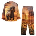 thumbnail image 3 of DISNIMO Women Pajama Sets Horse Sunflower Print Casual Loose Sleepwear 2 Piece Lounge Set with Pockets Long Sleeve Nightwear with Long Pants Soft V Neck Loungewear, 4XL, 3 of 7