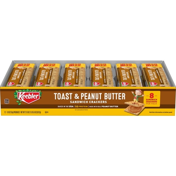 Keebler Toast and Peanut Butter Sandwich Crackers, Lunch Snacks, 12 Count
