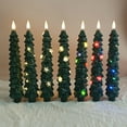 thumbnail image 3 of XINAOBAOLUO 2 PCS Christmas Tree Candles with Star Lights, Wax Flameless Taper Candles Flickering, Green LED Candle Holders Battery Operated for New Year Celebration Holiday Decorations 9.4 Inch, 3 of 4