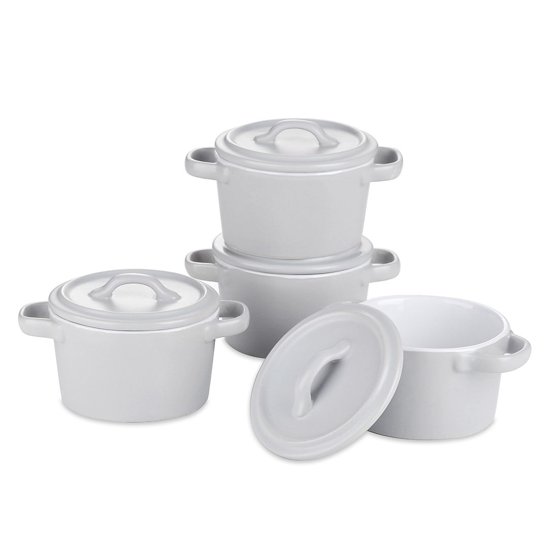 vancasso Ceramic Ramekins with Lid, Souffle Dish Beige Mini Round