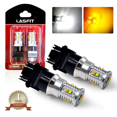 LASFIT Dual Color 3157 3057 4157 4057 Switchback White/Amber LED Bulb Polarity Free Extremely Bright LED Light for Daytime Running Light, Parking Light, Turn Signal Blinker Lights (Pack of