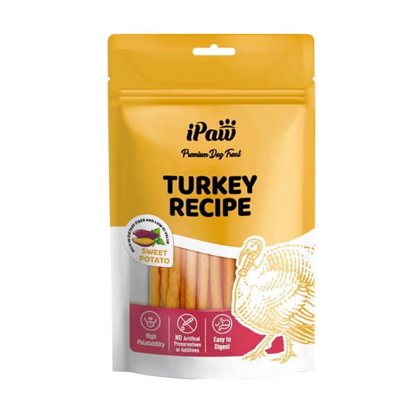 iPaw Turkey Dog Treats, All Natural Human Grade Dog Treat, Suitable for Training chew, US Sourced Raw Material, Hypoallergenic, Rawhide Alternative, Braided Stick