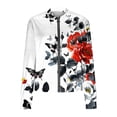 thumbnail image 2 of Womens Zip Up Jacket No Hood Cropped Bomber Coat Long Sleeve Floral Printed Light Casual Spring Fall Outerwear, White M, 2 of 6