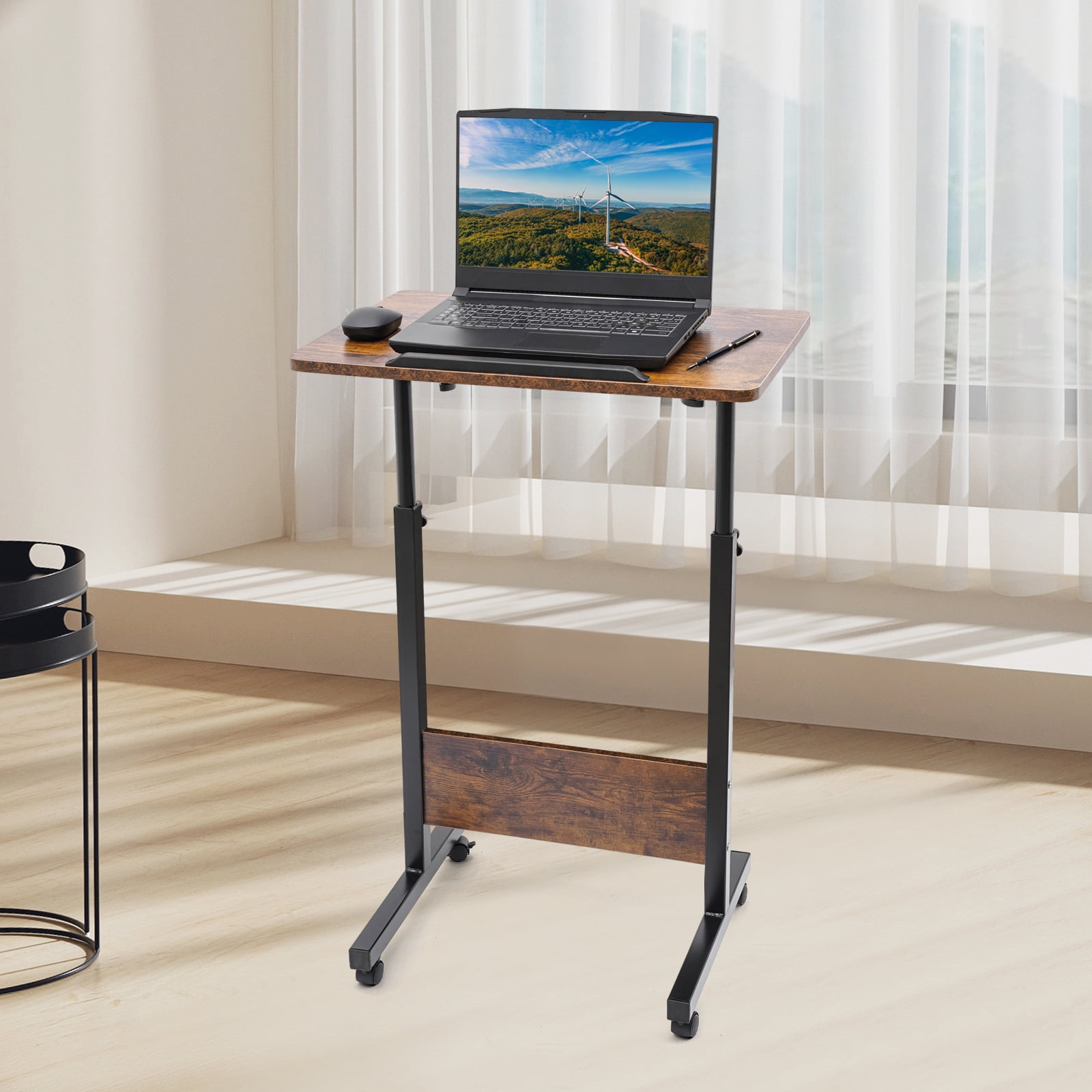 Fichiouy Mobile Standing Desk Adjustable Standing Desk Converter with Wheels Rolling Desk Laptop Cart for Home Office