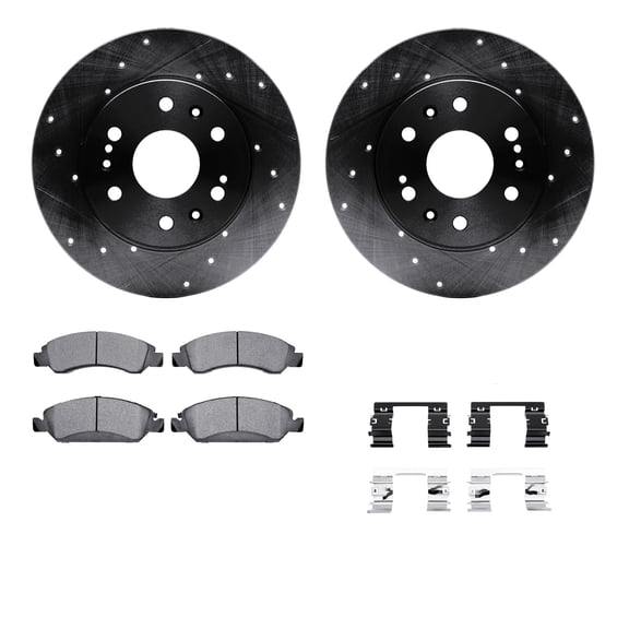 Dynamic Friction Company Front Brake Rotors-Drilled and Slotted-Black with 5000 Advanced Brake Pads includes Hardware 8512-48065