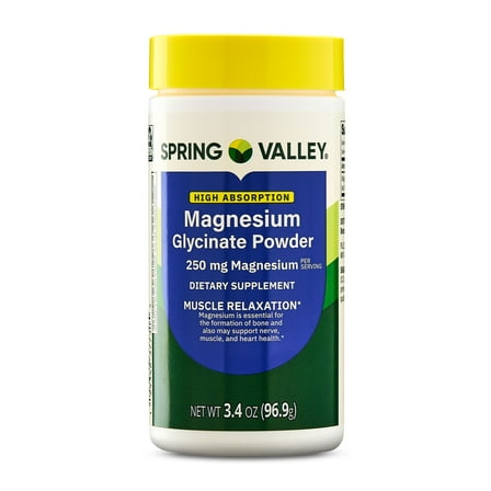 Spring Valley High Absorption Magnesium Glycinate Dietary Supplement Powder for Muscle Relaxation, 3.4 oz