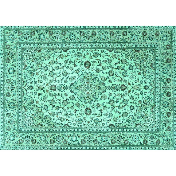 Ahgly Company Machine Washable Indoor Rectangle Persian Turquoise Blue Traditional Area Rugs, 8' x 10'