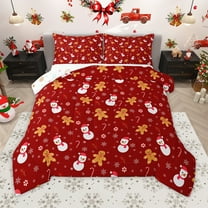 Homewish Cartoon Xmas Snowman Bedding Comforter Set,Sweet Christmas Cnady Cane Twin Comforter Sets,Red White Bedding Set For Girls,Luxury Bedroom Decor Reversible,2 Pieces