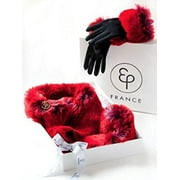 Evelyne Prélonge - Faux Fur Scarf & Glove Gift Set - Rouge Red