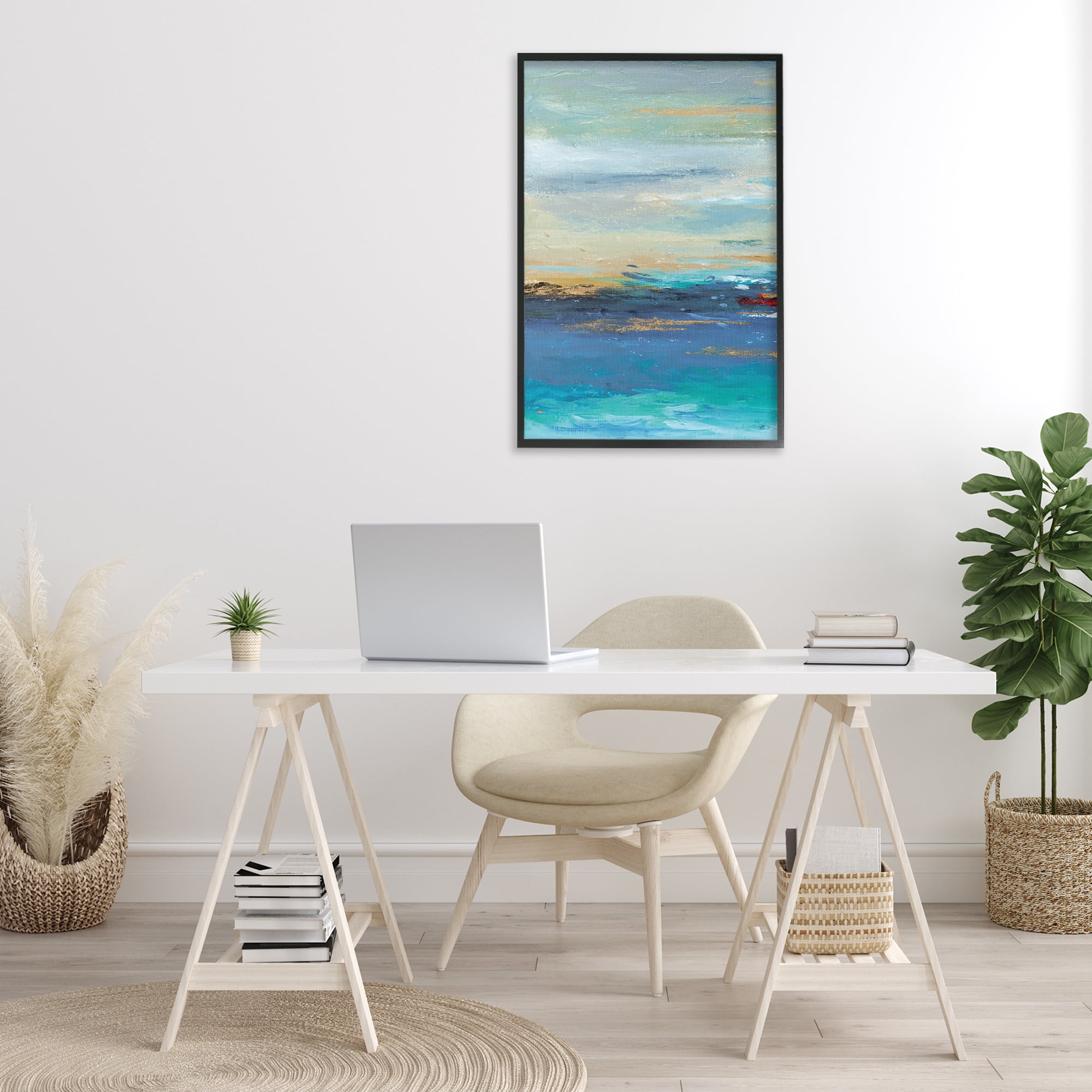 Stupell Industries Ombre Ocean View Abstract Painting Black Framed Art Print Wall Art, 20 x 30