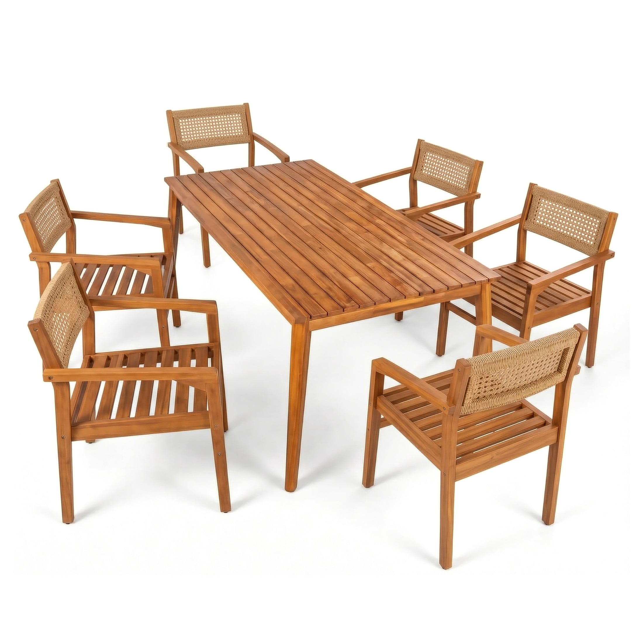 Christopher Knight Home 7-Piece Outdoor Dining Set, 70.8" Wood Table with Wicker Back Chairs, Teak