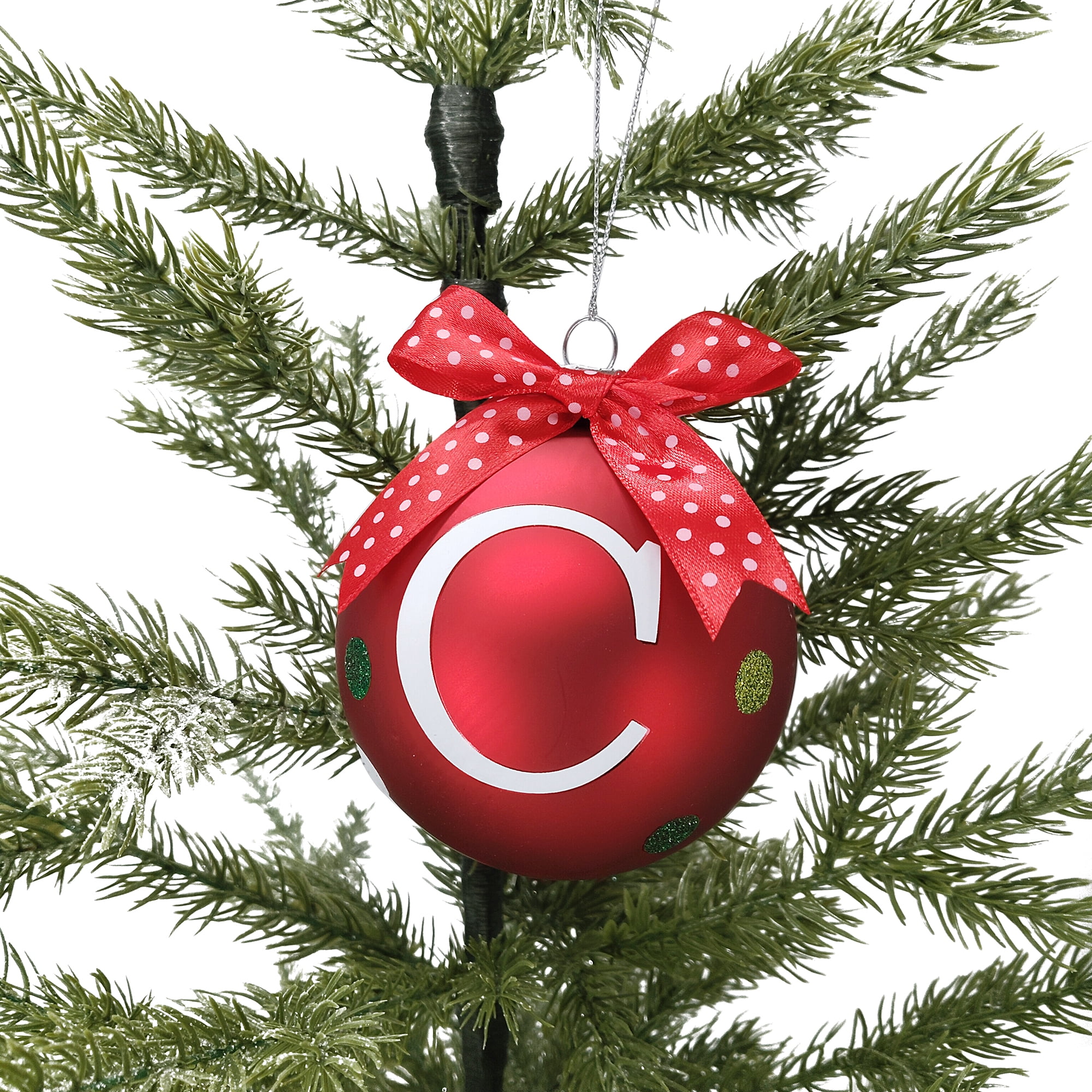 HOLIDAY TIME C RED LETTER GLASS ORNAMENT