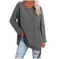 thumbnail image 1 of Blouse en Polyester à Manches Longues Col en V Classique Ample pour Femmes (Gris Foncé, S), 1 of 4