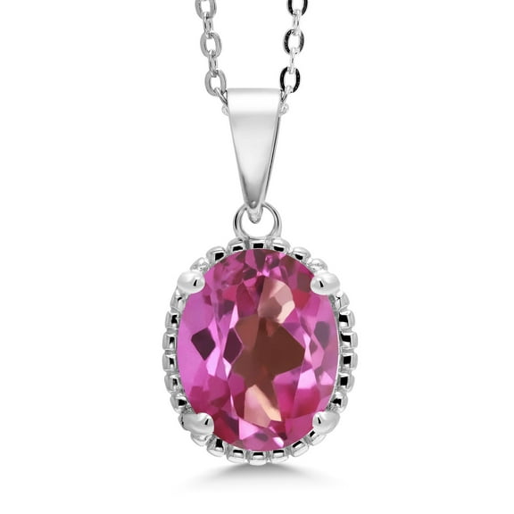 Gem Stone King 925 Sterling Silver Pink Mystic Topaz Pendant Necklace for Women (4.50 Cttw, Oval 11X9MM, Gemstone Birthstone, with 18 inch Silver Chain)