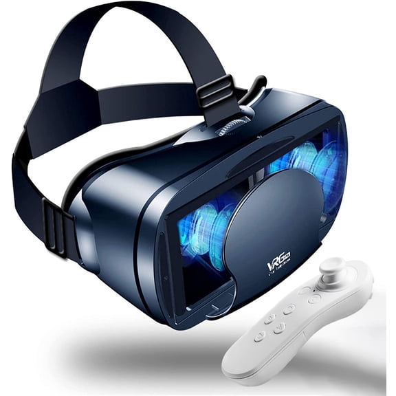 VR Headset for Phone with Controller,Adjustable 3D Glasses Compatible 5~7 inch,Anti-Blue Eyes Protected HD Lenses,for Mobile Games & Movies