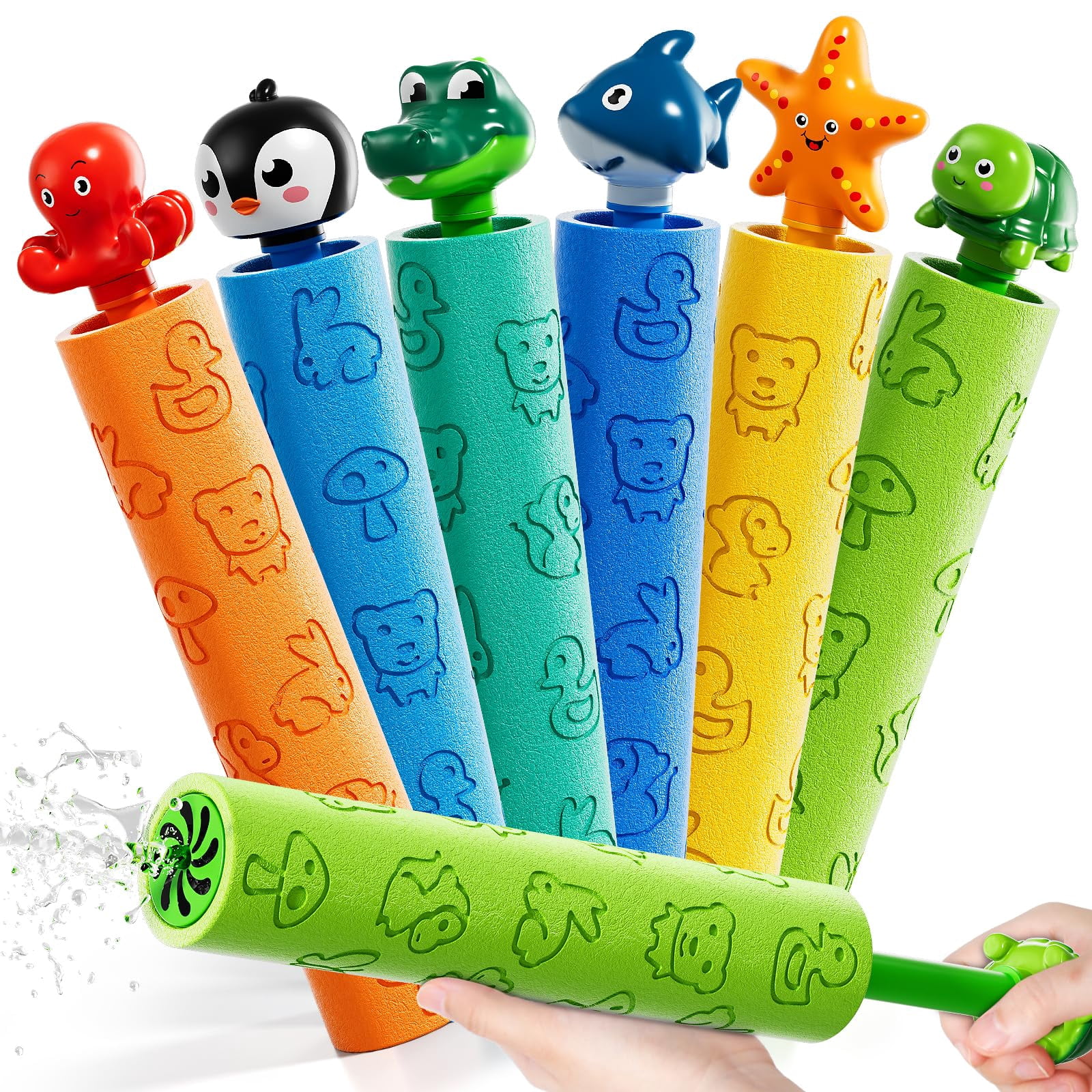6 Pack Animal-Handle Foam Water Blaster Guns