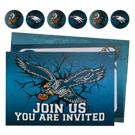 16-Piece Midnight Green and Silver Eagles Birthday Party Invitations with Additional Envelopes and Stickers for Decoration, Philadelphia Football Party Invitations, Blank Name Party Invitations
