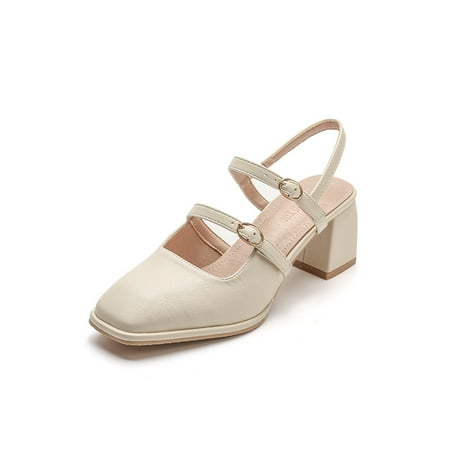 

Women‘s Ankle Strap Mary Jane Solid Color Square Toe High Heel Sandals Lightweight Closed Toe Shoes