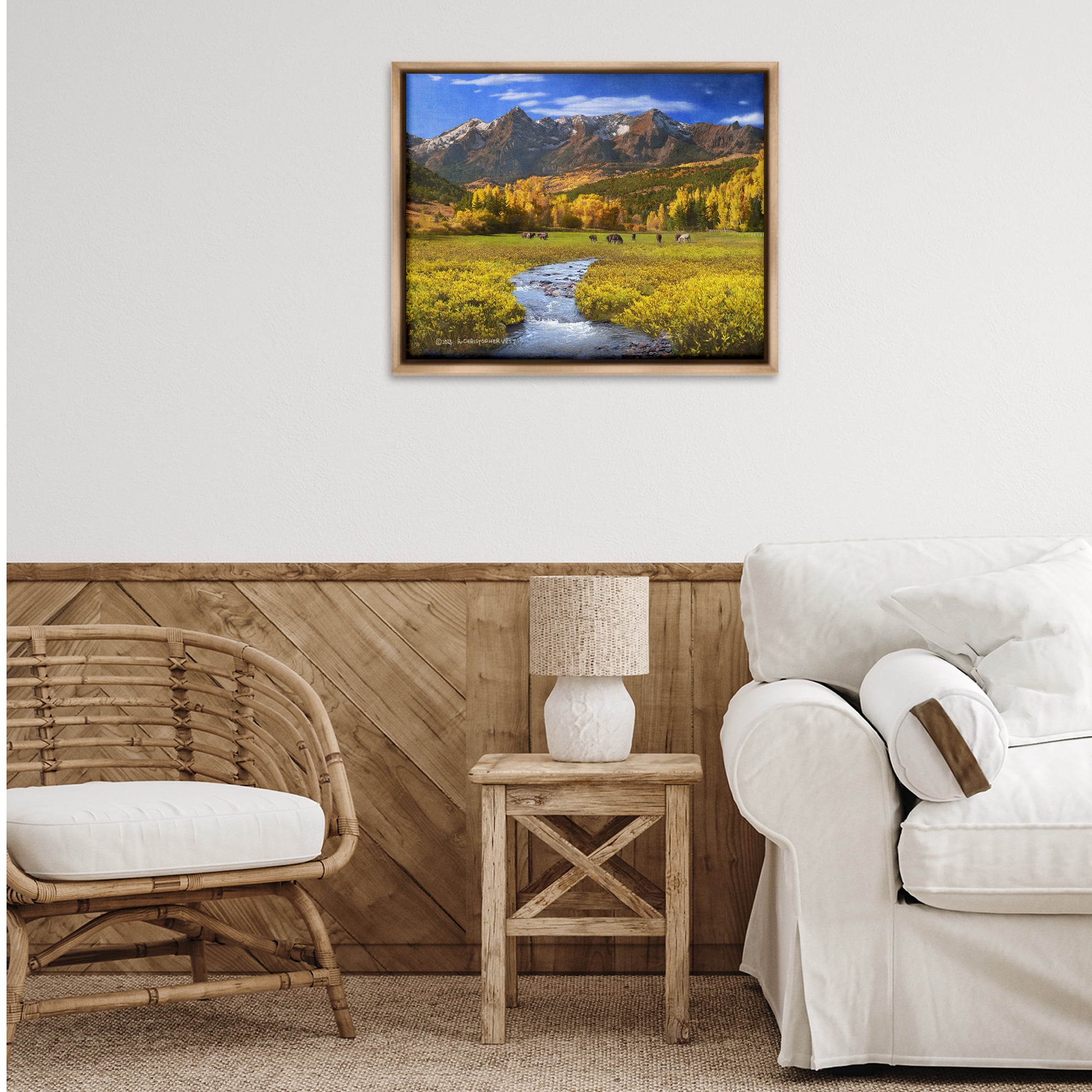 Stupell Industries Horse Ranch Autumn View Landscape & Nature Photography Brown Floater Framed Canvas Art Print Wall Art, 31 x 25