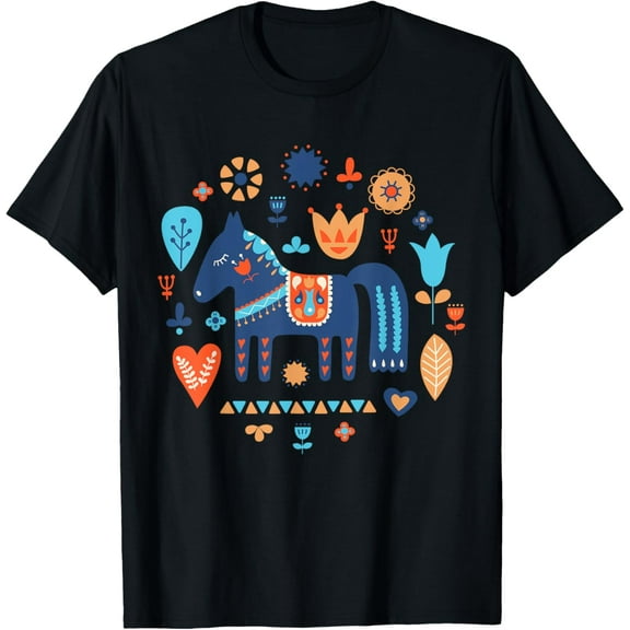 Swedish Dala Horse Dalecarlian Nordic Tradition Sverige Folk T-Shirt