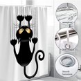 thumbnail image 4 of Cortina de ducha CHAO de bricolaje con patrón de Gato humorístico negro 150 * 180 cm con ganchos, 4 of 5
