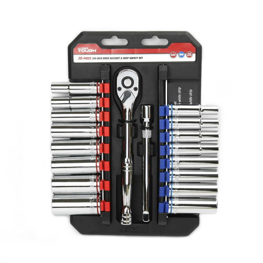 Hyper Tough 20Piece 3/8Inch Drive Ratchet and Deep Socket Set