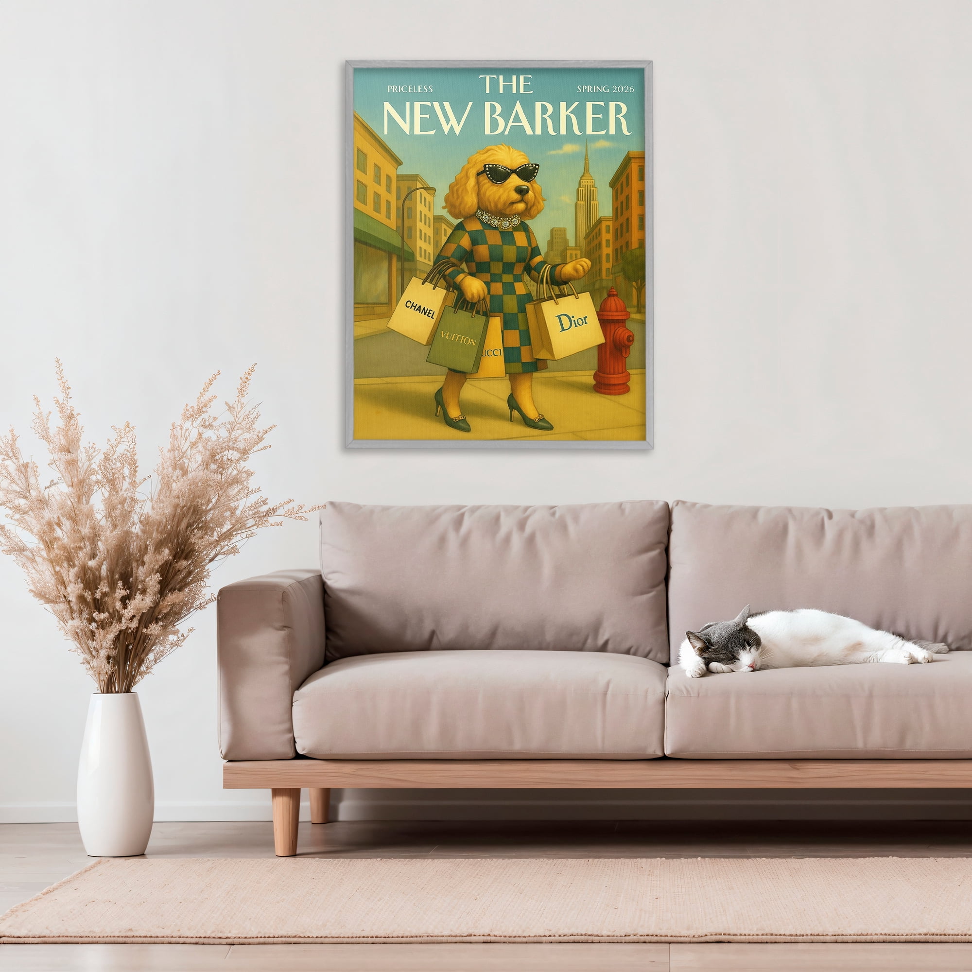 Stupell Industries New Barker Dog Magazine Gray Framed Giclee Art, design by Grotto Studios