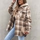 thumbnail image 2 of Chaqueta con capucha desmontable para mujer, chaqueta con capucha a cuadros a la moda, suave, cómoda y cálida, color caqui XXL, 2 of 6