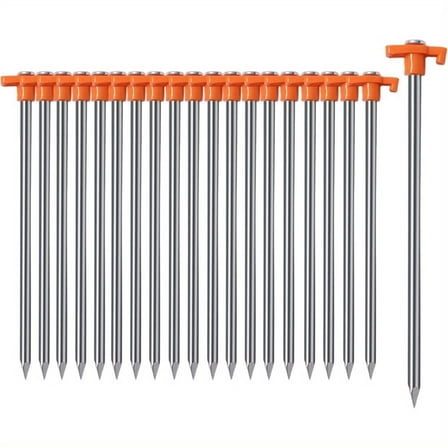 Mapskey Tent Stakes 20 Pack, 9.84 inch Heavy Duty Galvanized Non-Rust Ground Stakes Metal Tent Pegs Ground Stakes Tent Spikes for Camping Patio, Garden, Canopies, Grassland, Outdoor, Orange
