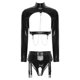 thumbnail image 3 of Conjunto de lencería para mujer, liguero con entrepierna abierta, aspecto húmedo, cadenas recortadas de charol, Top corto con cremallera y bragas de cintura alta, 3 of 5