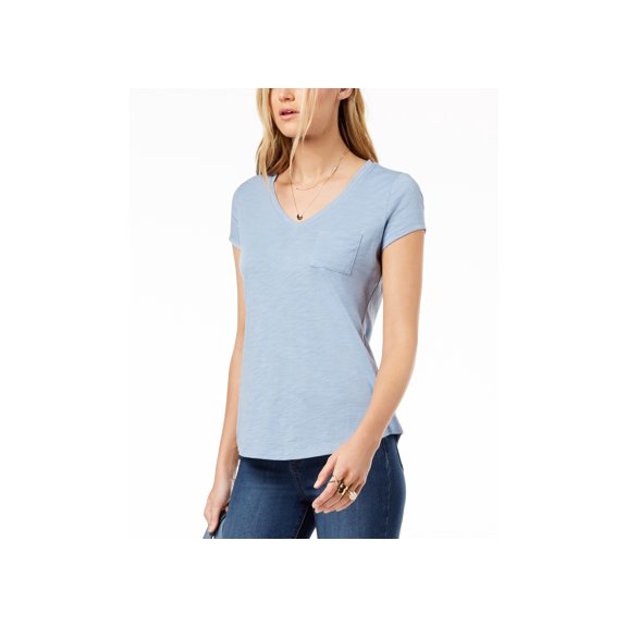 Maison Jules V-Neck Patch-Pocket T-Shirt Blue Fog S