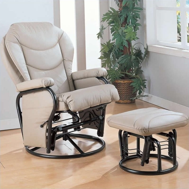 Coaster Faux Leather Recliner Glider Chair with Ottoman in Solid Bone Walmart