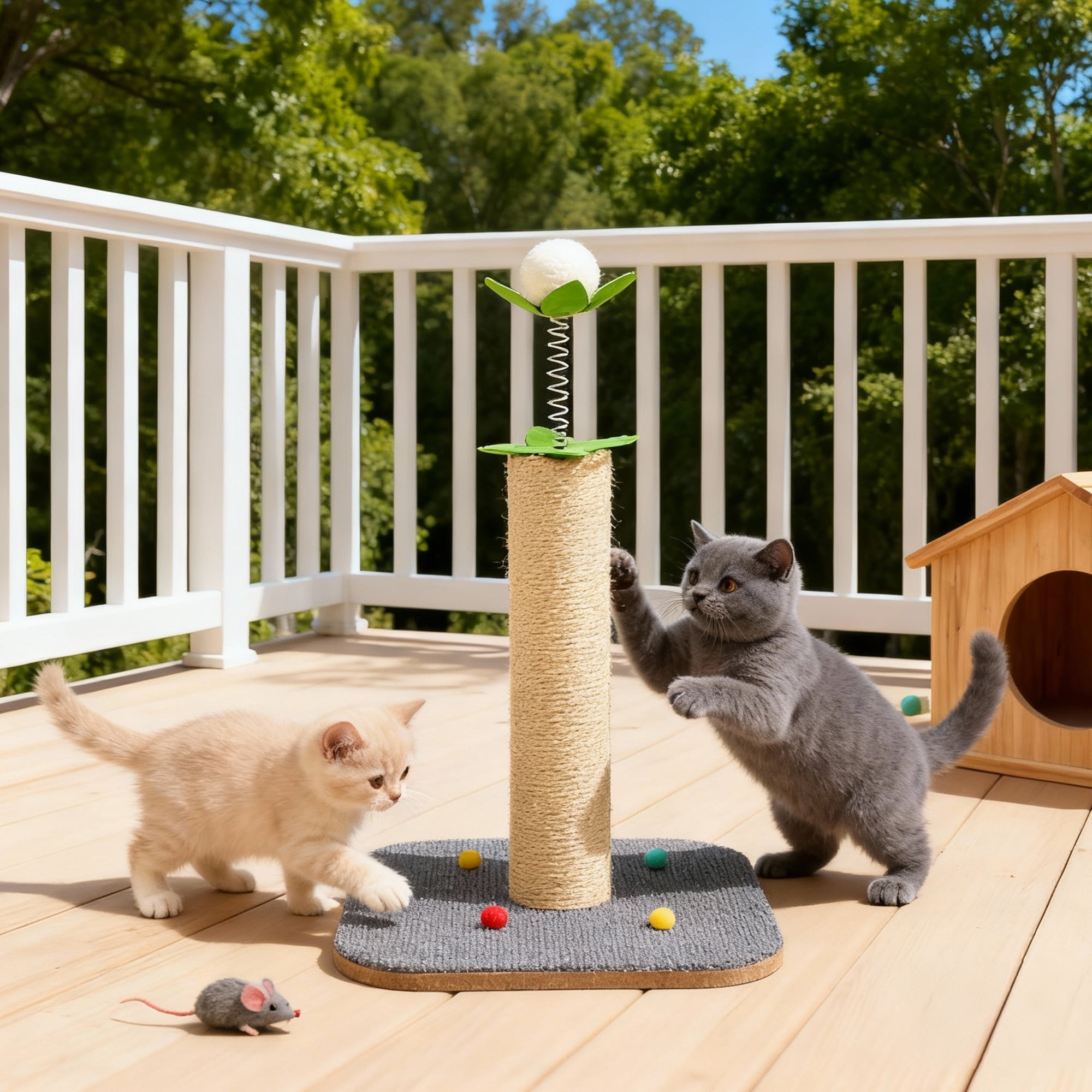 GARITIN Cat Scratching Post, 16'' Tall Cat Scratch Post for Indoor Cats, Kitten Post Scratcher for Interactive Play, Gray