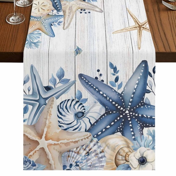 Table Runners 72 Inches Long Dress Scarves, Blue Starfish Coastal Farmhouse Kitchen/Dining Table Runner, Coffee Tablerunners, Eucalyptus Summer Nautical Shell Wooden 16x72 Inch