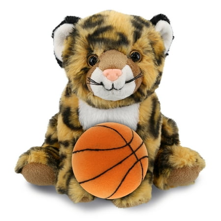 DolliBu Super Soft Squat Leopard Stuffed Animal with Basketball Plush – Soft Huggable Leopard Adorable Playtime Plush Toy Cute Wild Life Gift Plush Doll Animal Toy for Kids and Adults – 8 Inches