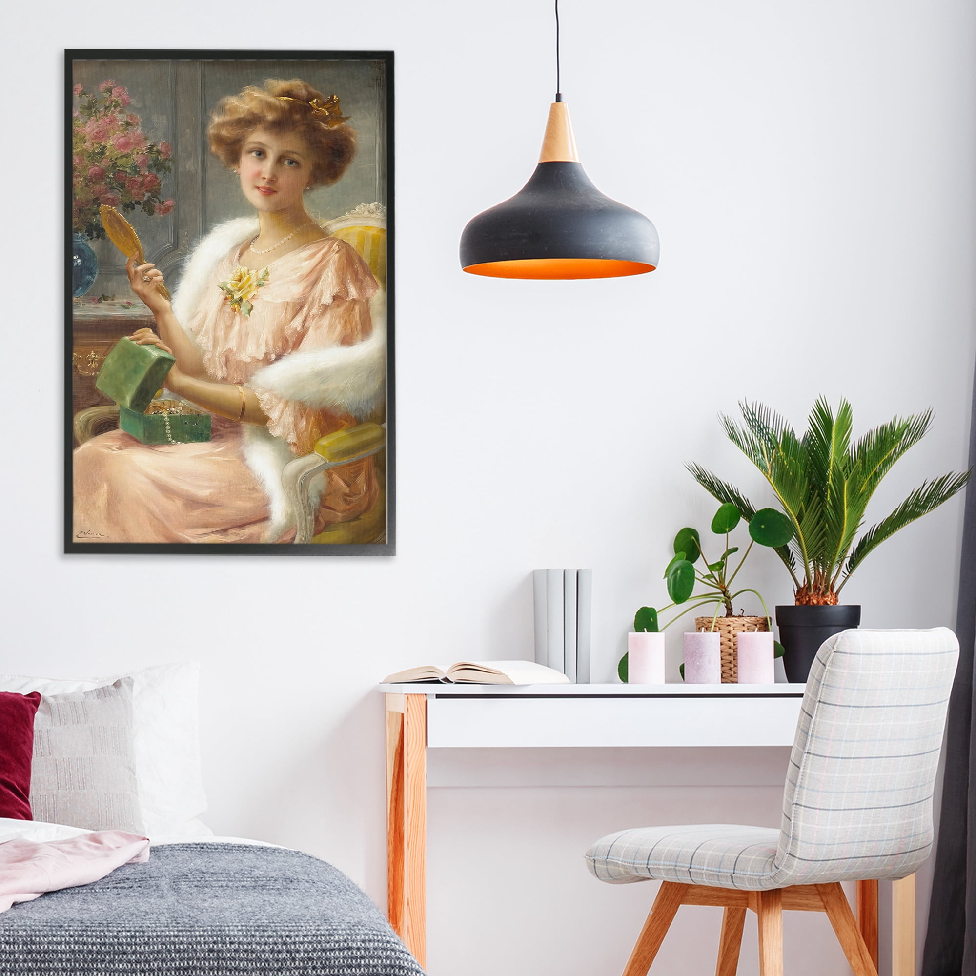 Stupell Industries Young Lady with Mirror Black Framed Giclee Art, design by Tina LeCour