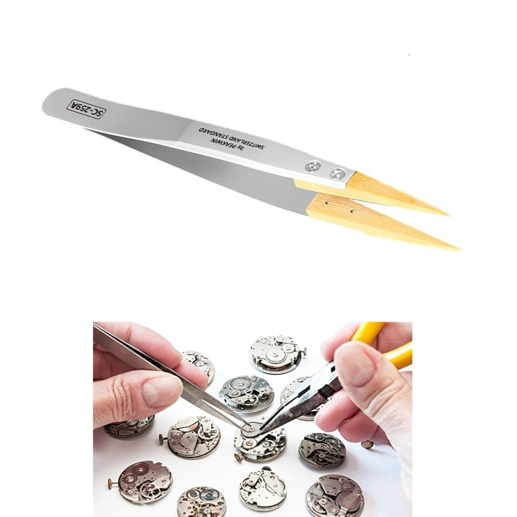 CEORPER Antimagnetic Tweezer With Boxwood Grip For Delicate Instrument Maintenance