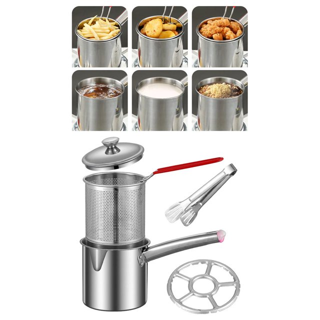 HLONK Friteuse en Acier Inoxydable Petite Friteuse pour Pique-Nique Combo Cuisson 1.8L