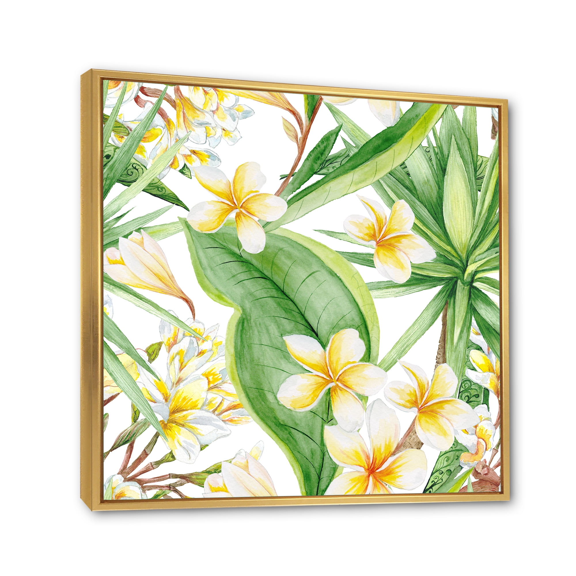 Yellow Flowers and Tropical Foliage VII 16 in x 16 in Framed Painting Canvas Art Print, by Designart