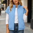 thumbnail image 2 of NominalSnug Women Short Sleeve Quilted Vest Stand Collar Zip Up Lightweight Padded Outerwear With Side Pockets, 2 of 8