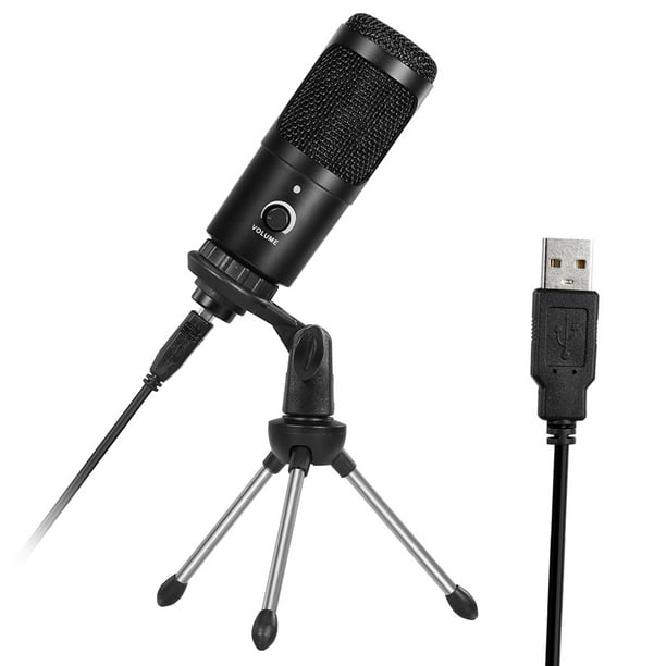 Microphone de Studio professionnel Microphone d'enregistrement à  condensateur en métal USB avec micro d'enregistrement de Studio cardioïde  pour PC portable noir 
